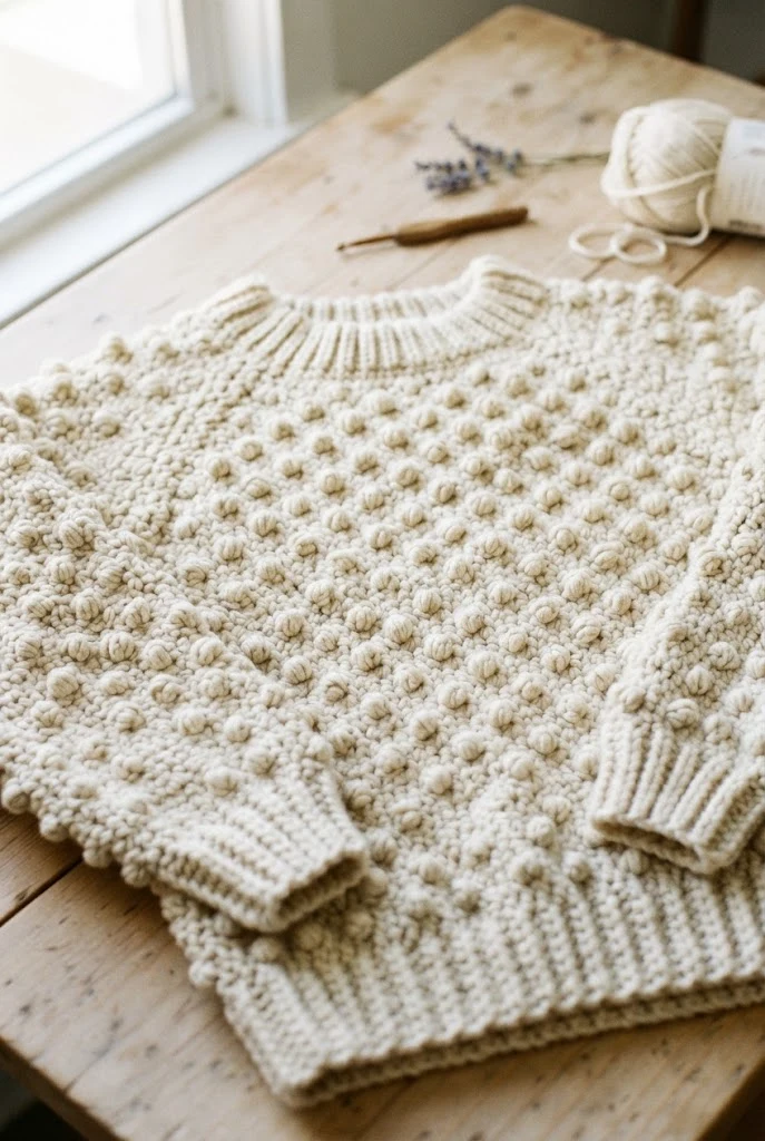Cozy Bobble Stitch Popcorn Pullover — Crochet Sweater Designs style outfit