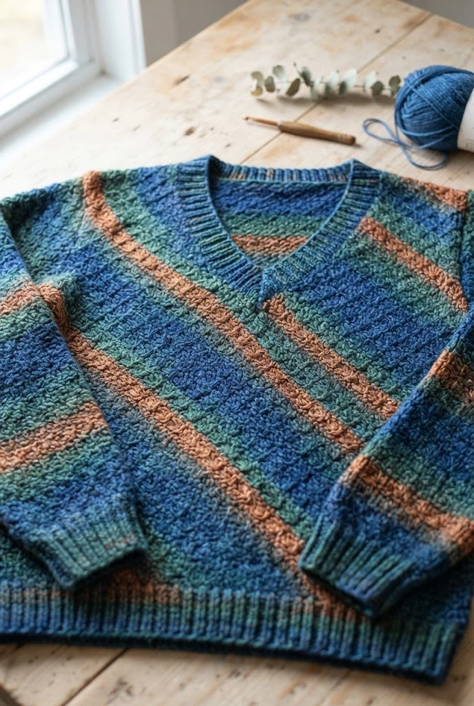 Diagonal Corner-to-Corner V-Neck Sweater — Crochet Sweater Designs style outfit