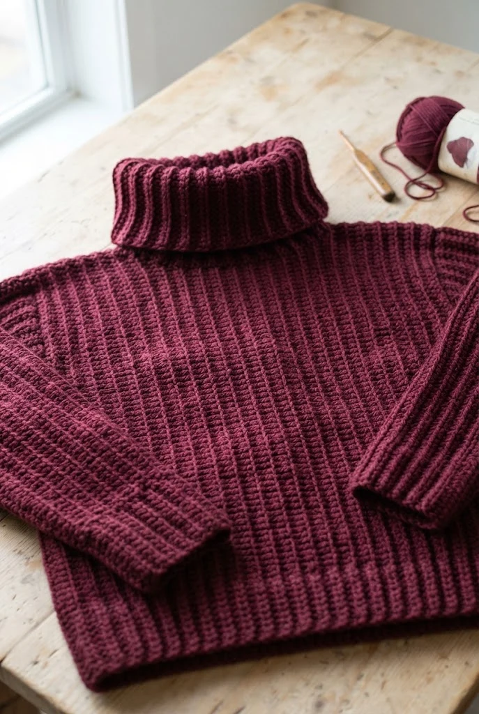Ribbed Turtleneck Statement Sweater — Crochet Sweater Designs style outfit