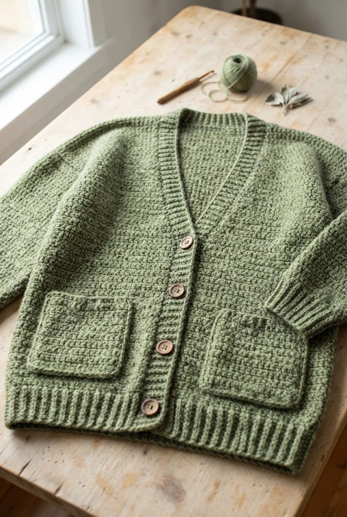 Oversized Drop-Pocket Boyfriend Cardigan — Crochet Sweater Designs style outfit