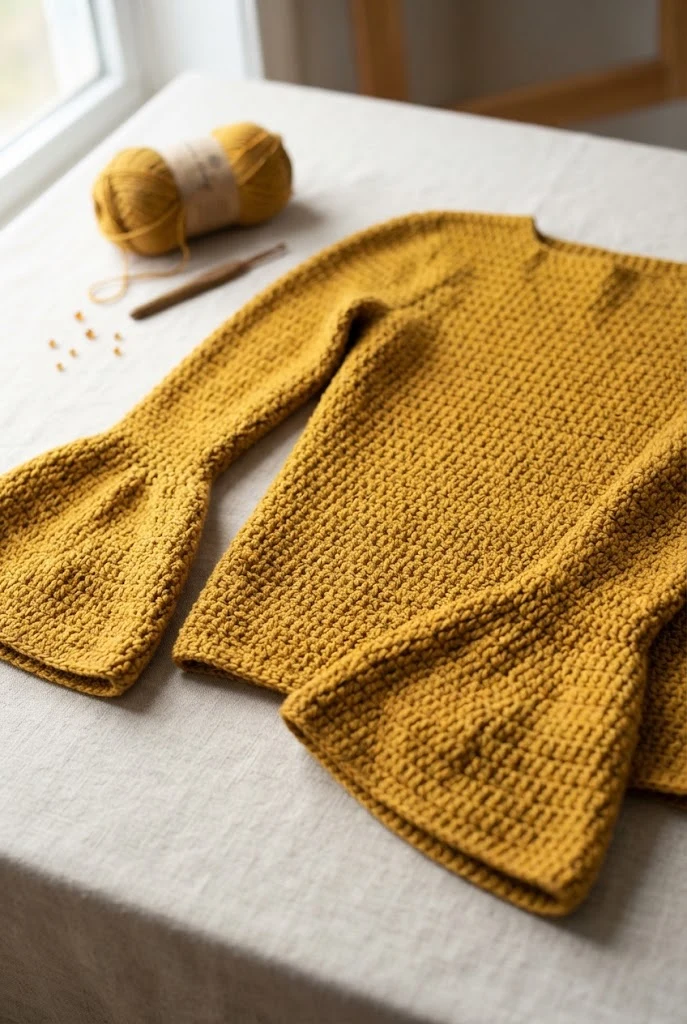 The Saffron Bell-Sleeve Beauty — crochet sweater inspiration style outfit