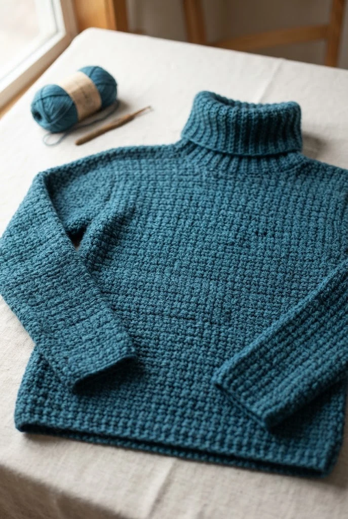 The Teal Textured Turtleneck — crochet sweater inspiration style outfit