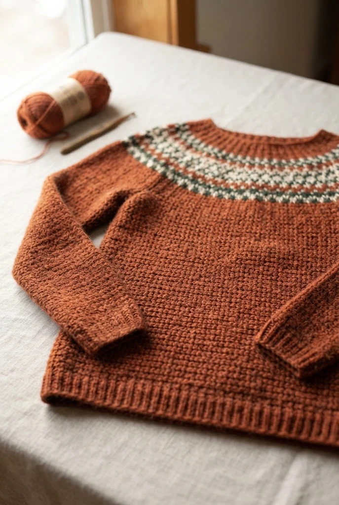 The Burnt Orange Yoke Sweater — crochet sweater inspiration style outfit