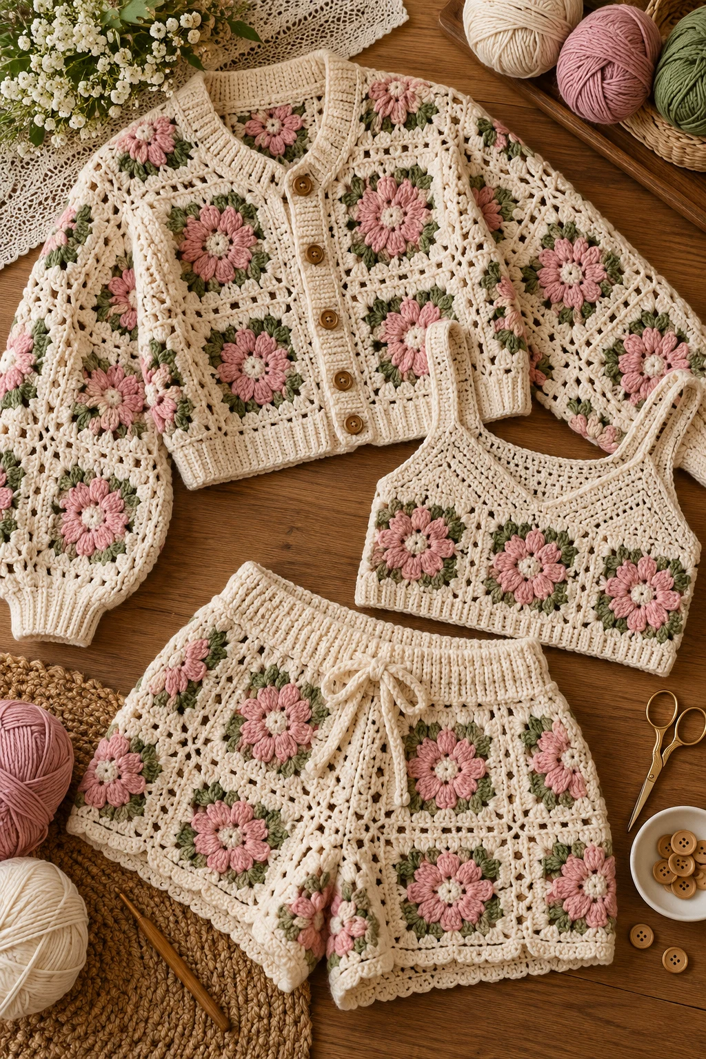 Crochet Sweater Set With Matching Pieces — crochet sweater outfit style outfit
