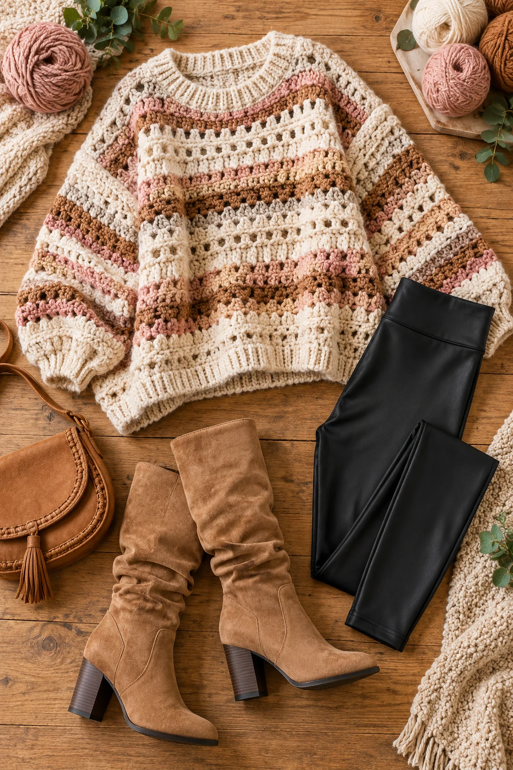 Oversized Crochet Sweater With Leggings and Boots — crochet sweater outfit style outfit