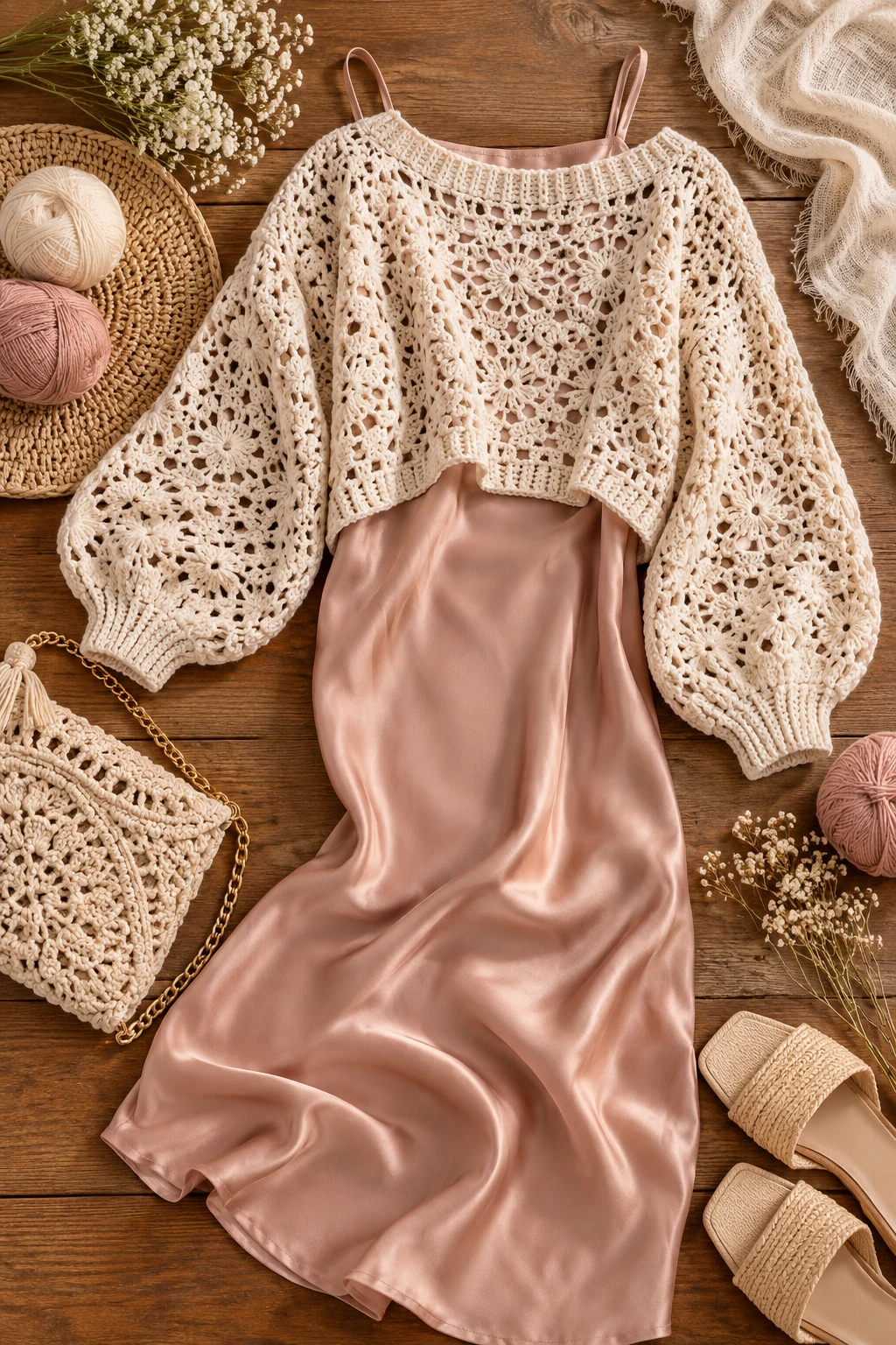 Crochet Sweater Over a Slip Dress — crochet sweater outfit style outfit