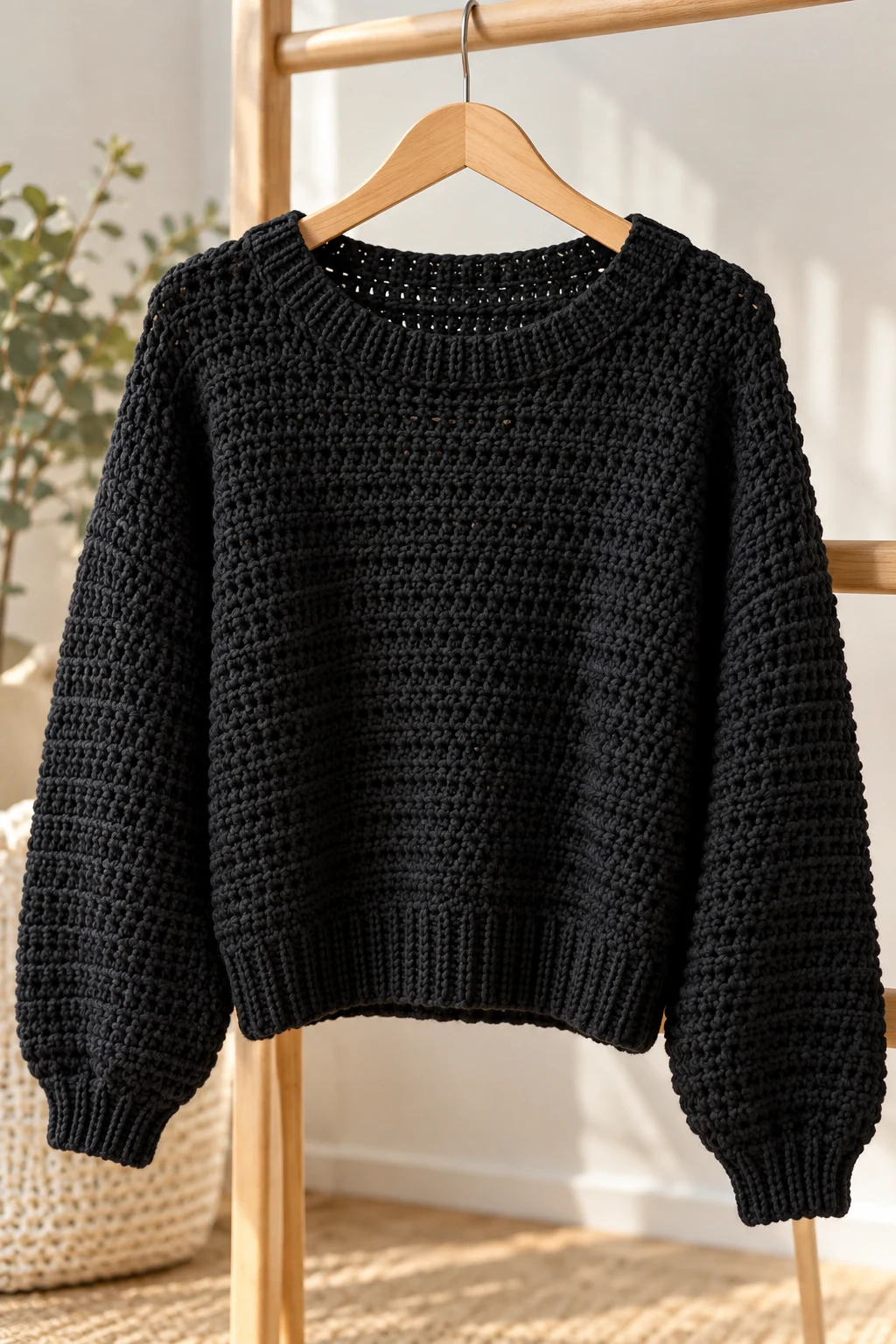 The Minimalist Black Crochet Sweater — crochet sweater simple style outfit