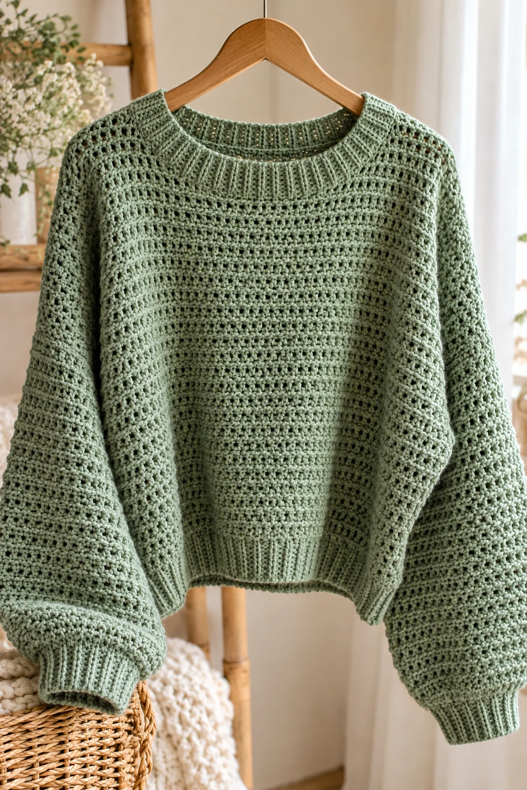 The Soft Sage Green Sweater — crochet sweater simple style outfit