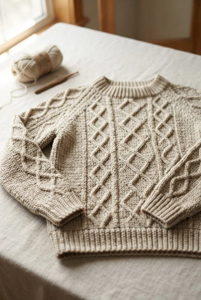 Diamond Cable-Look Pullover — crochet sweater step by step style outfit
