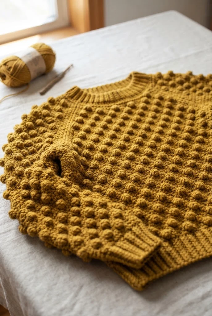 Textured Bobble Stitch Crewneck — crochet sweater step by step style outfit