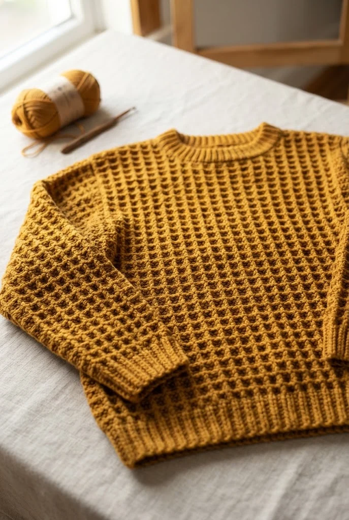 ## 8. Cozy Waffle Stitch Jumper — crochet sweater step by step style outfit
