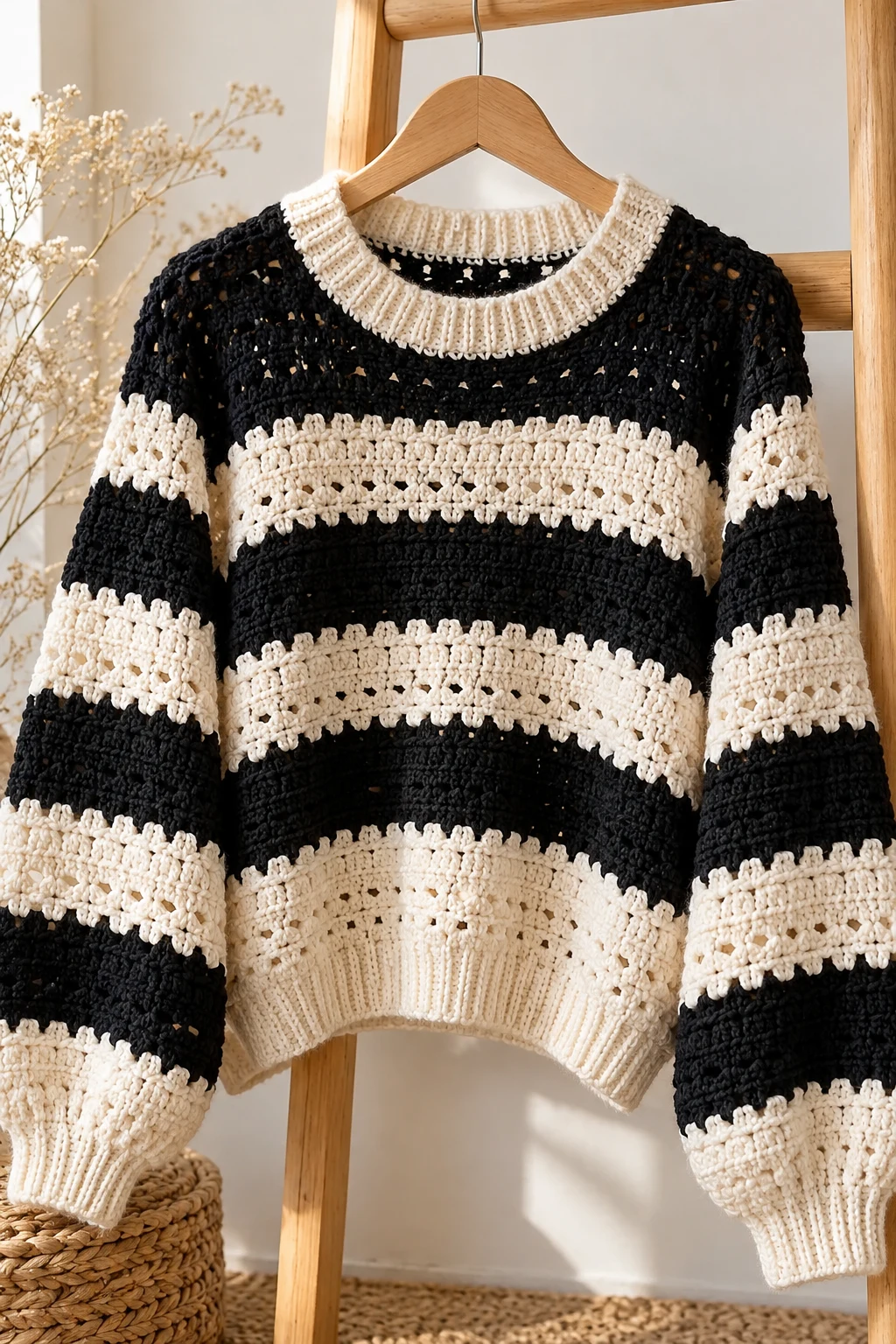 The Elegant Monochrome Crochet Sweatshirt — crochet sweatshirt style outfit