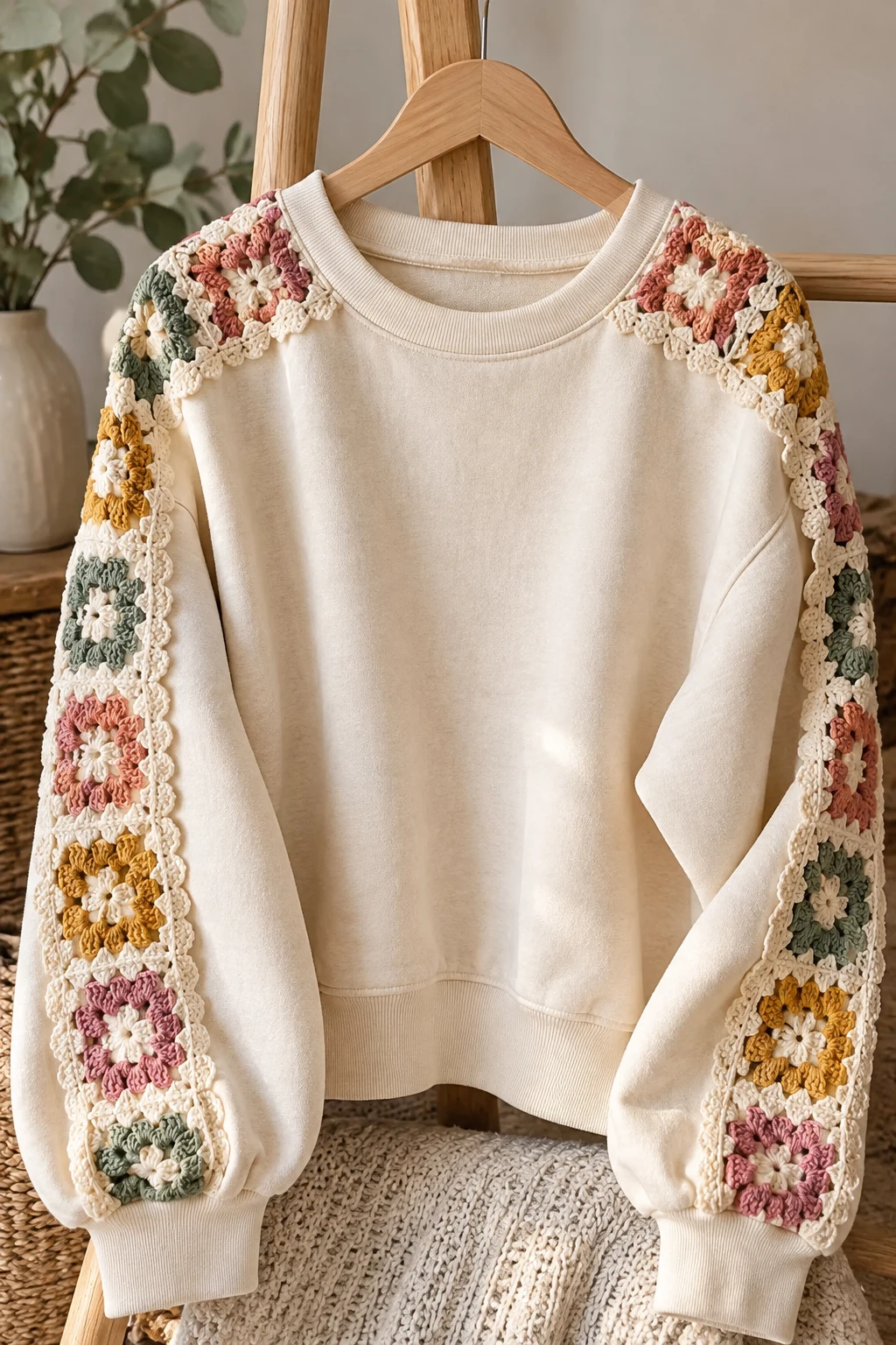The Crochet Trim Sweatshirt Makeover — crochet sweatshirt style outfit