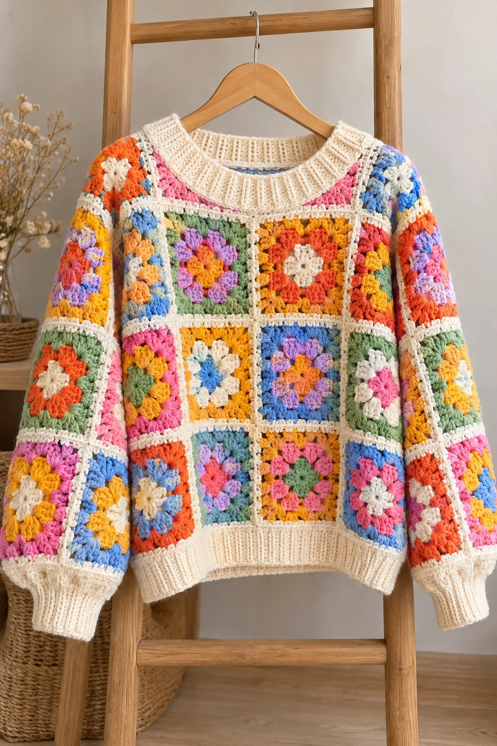 The Colorful Granny Square Sweatshirt — crochet sweatshirt style outfit