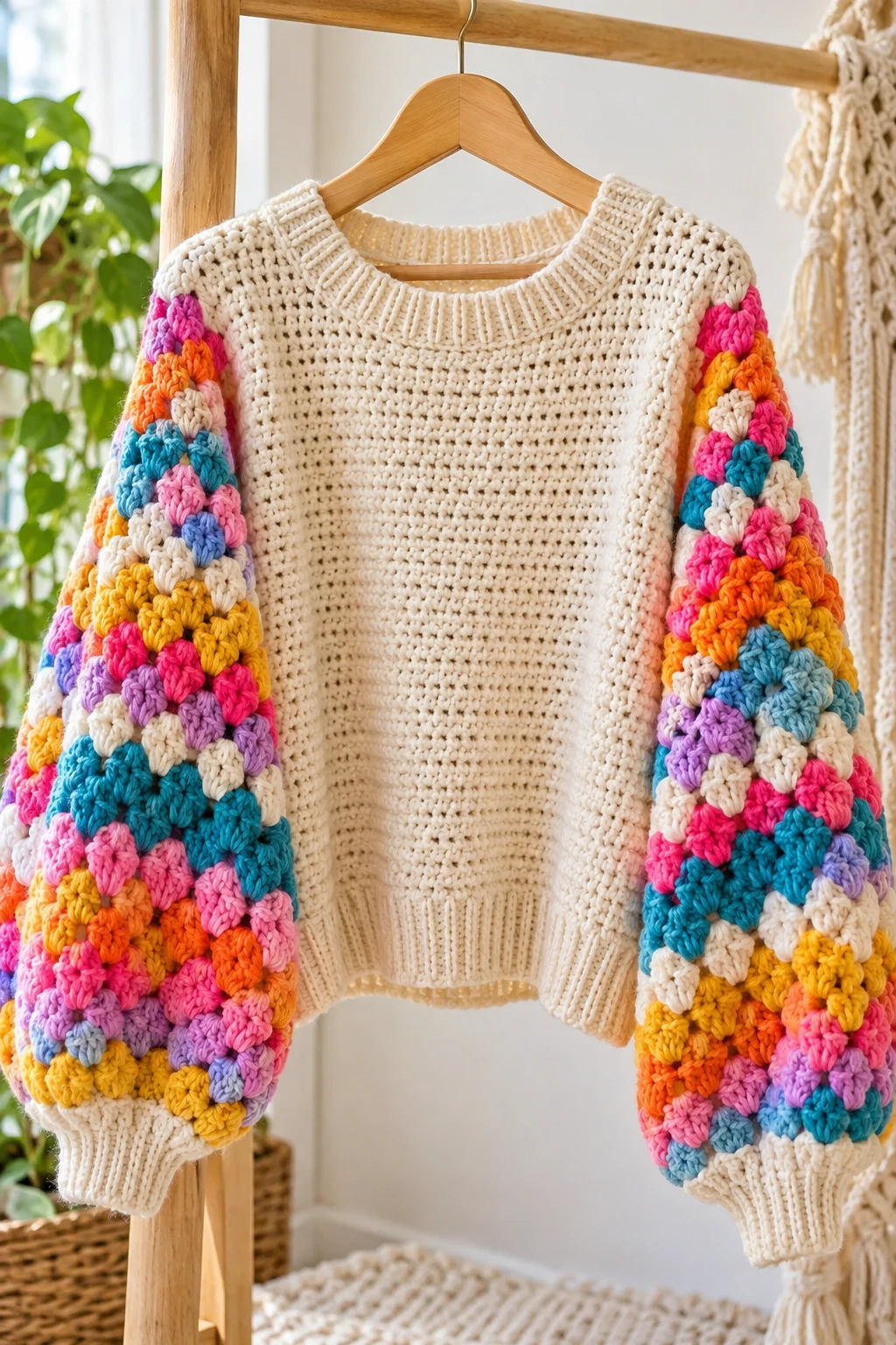 The Colorful Statement-Sleeve Sweatshirt — crochet sweatshirt style outfit