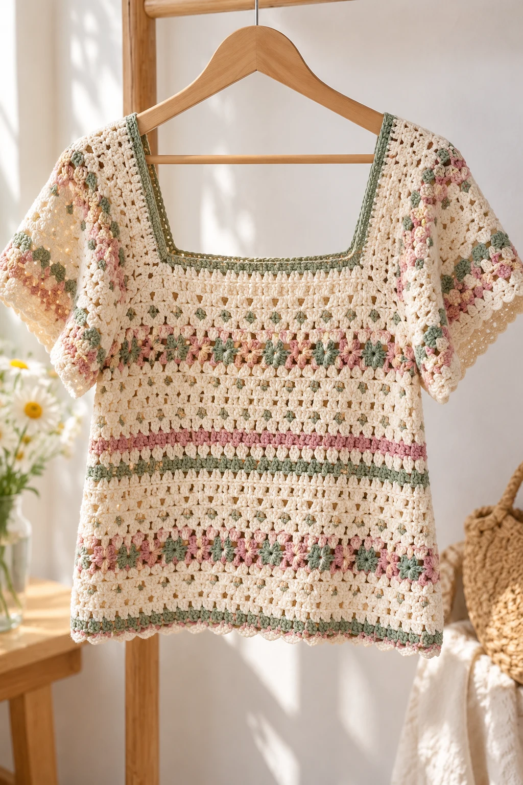 Crochet T Shirt With a Square Neckline — crochet t shirts style outfit