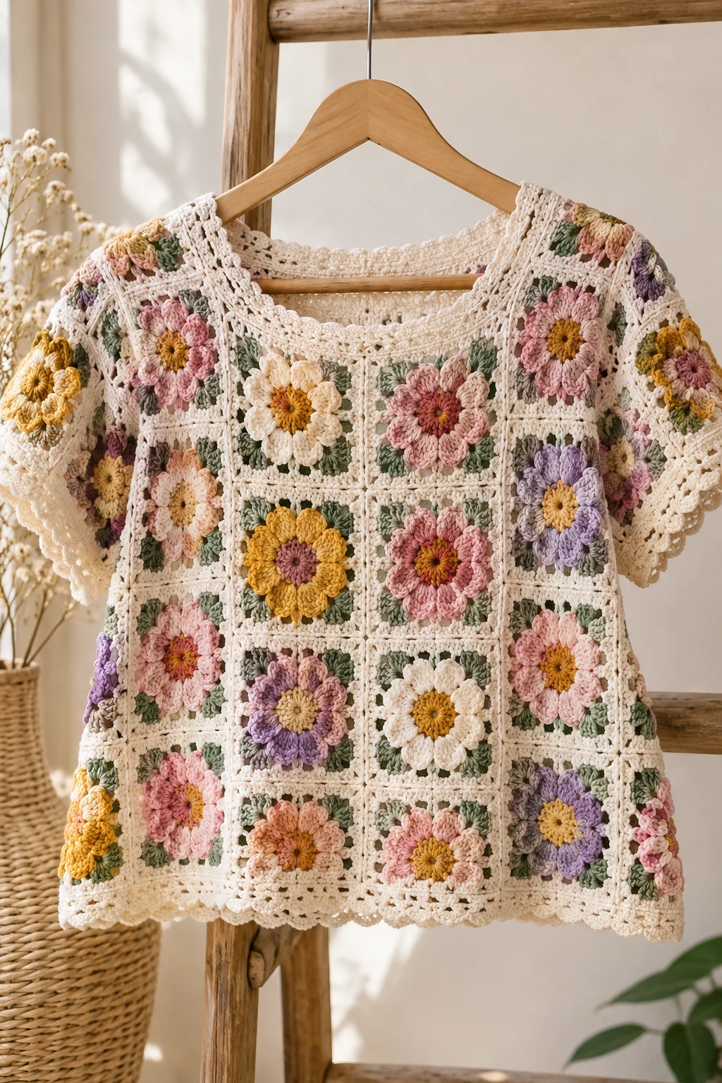 Crochet T Shirt With Floral Motifs — crochet t shirts style outfit