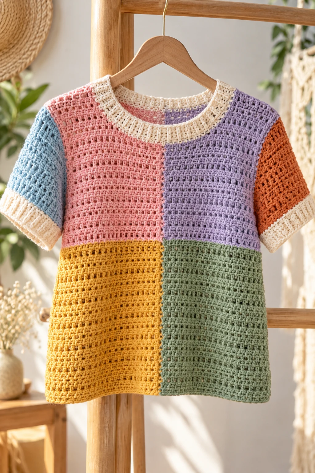 Color-Blocked Crochet T Shirt — crochet t shirts style outfit