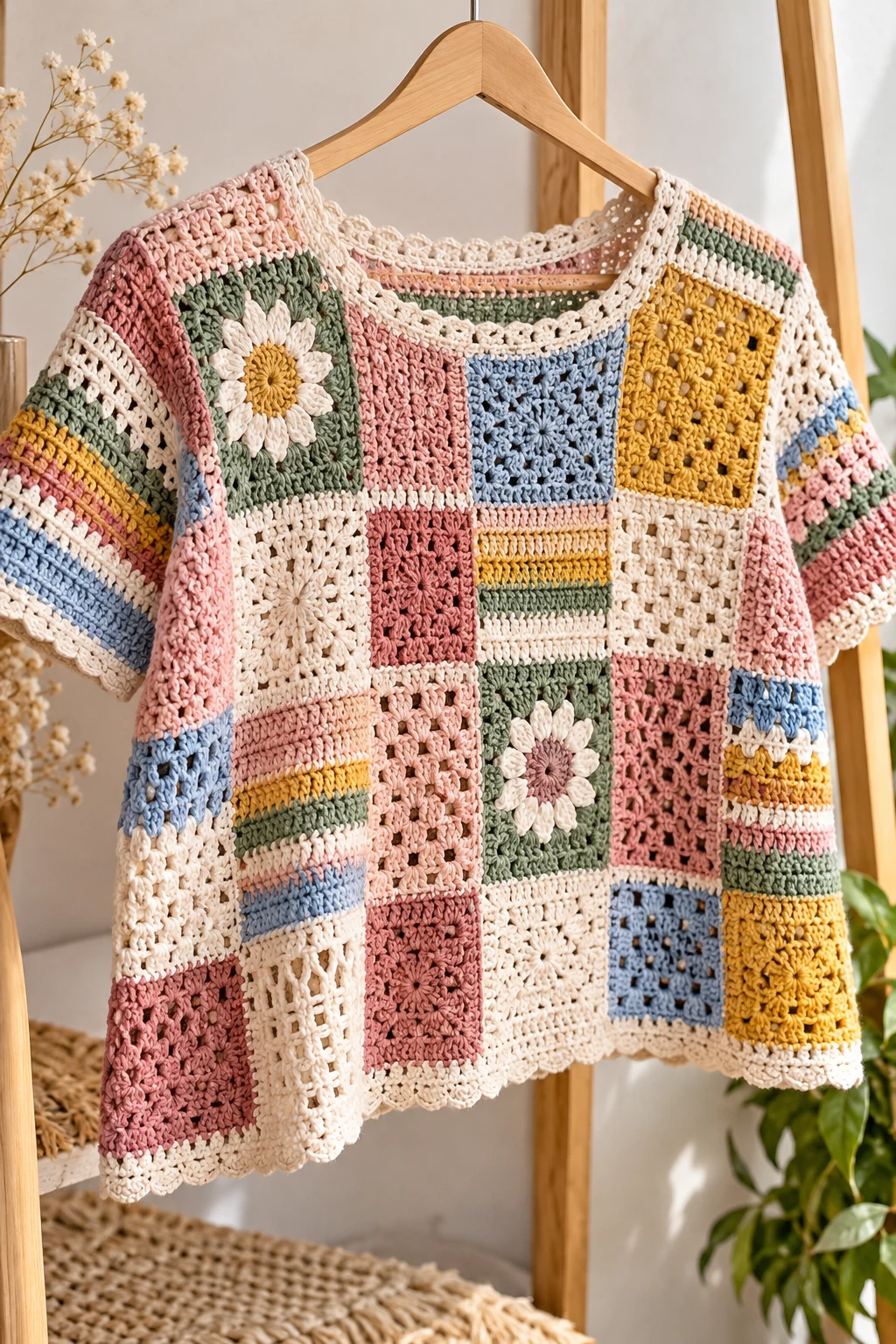 Crochet T Shirt With a Patchwork Design — crochet t shirts style outfit