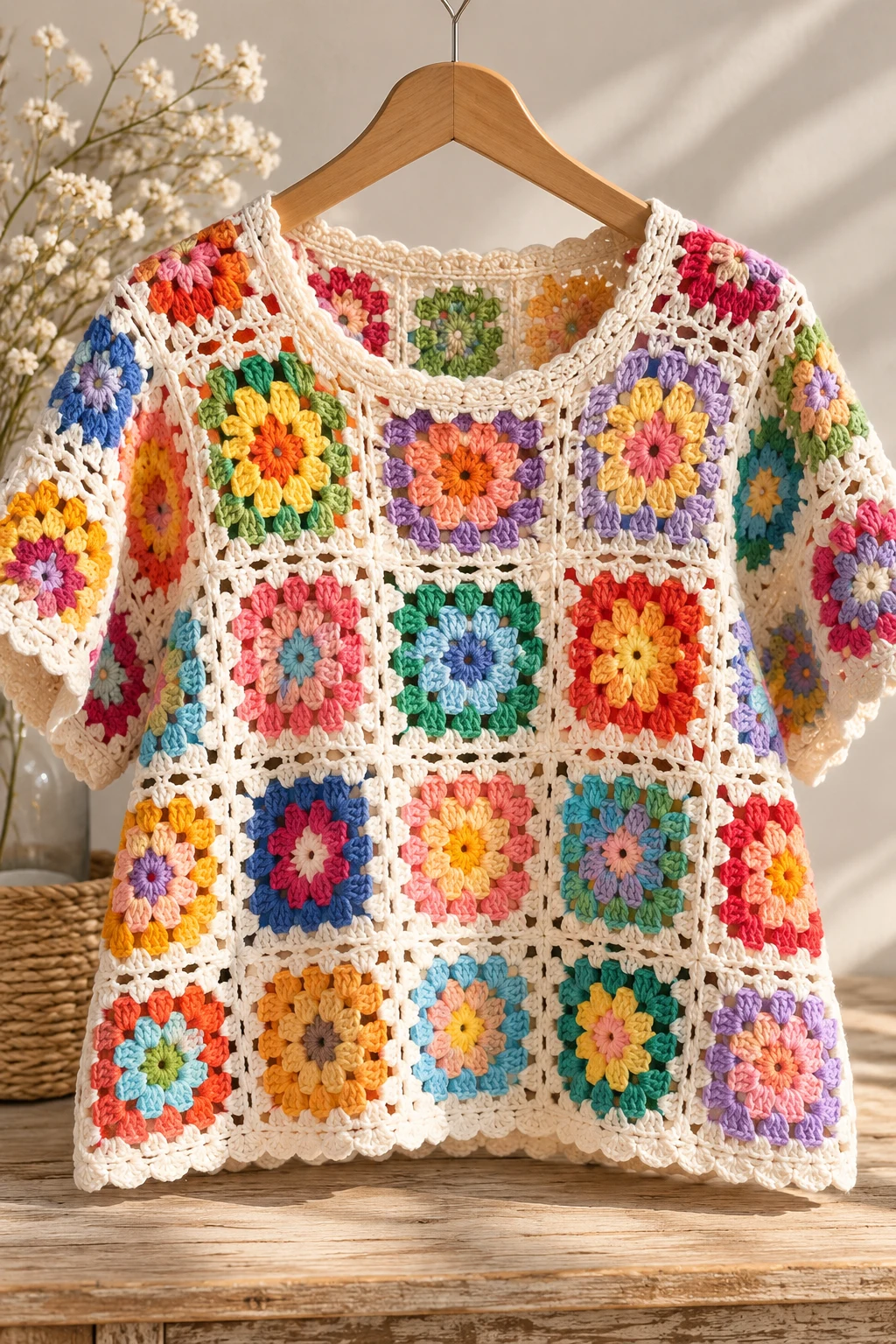 Colorful Granny Square Crochet T Shirt — crochet t shirts style outfit