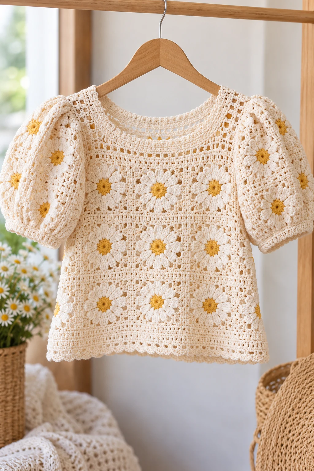 Crochet T Shirt With Puff Sleeves — crochet t shirts style outfit