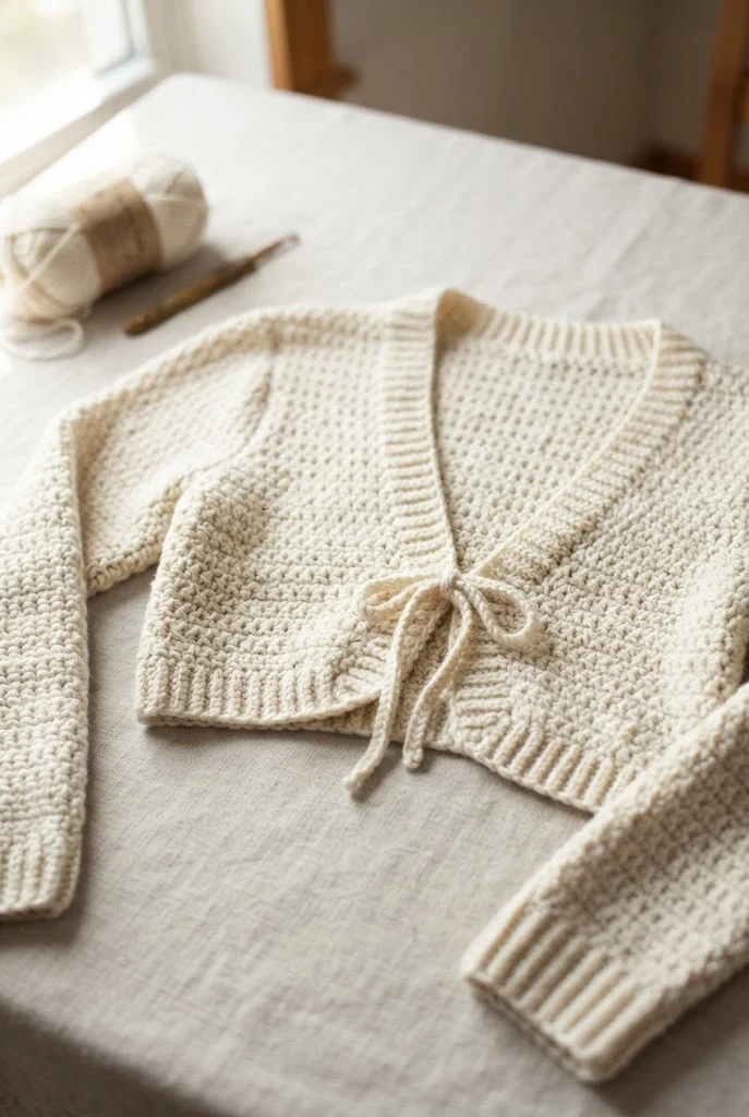 The Crocette Tie-Front Bolero — crochet top for winter style outfit