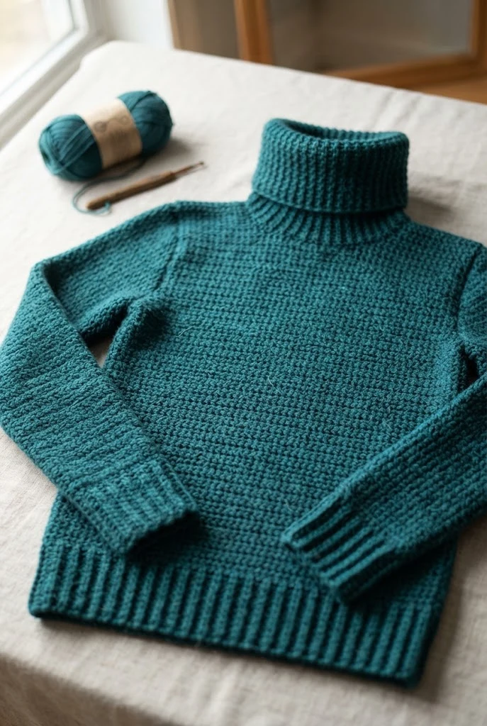 The Teal Textured Turtleneck — crochet top for winter style outfit