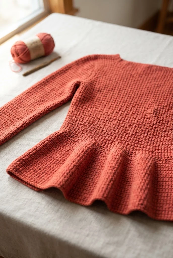 The Crocette Peplum Pullover — crochet top for winter style outfit