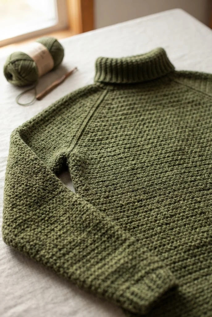 The Woodland Moss Raglan — crochet top for winter style outfit