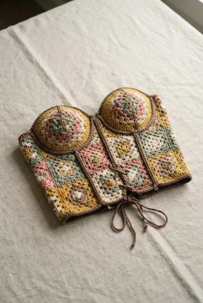 Granny Square Corset Top — Crochet Tops Aesthetic style outfit