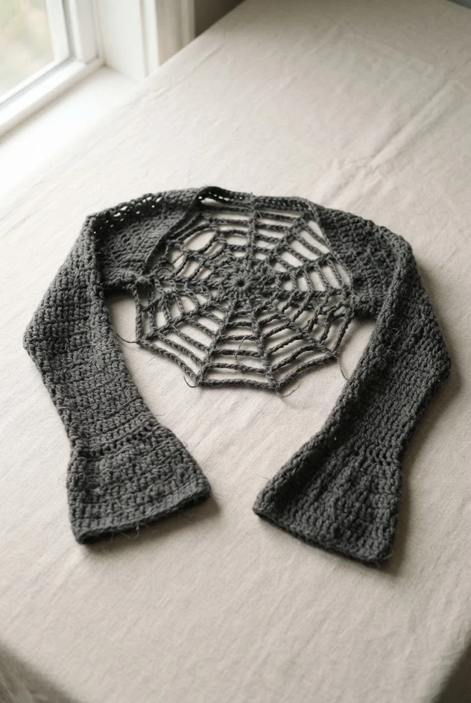 Edgy Spiderweb Shrug — Crochet Tops Aesthetic style outfit