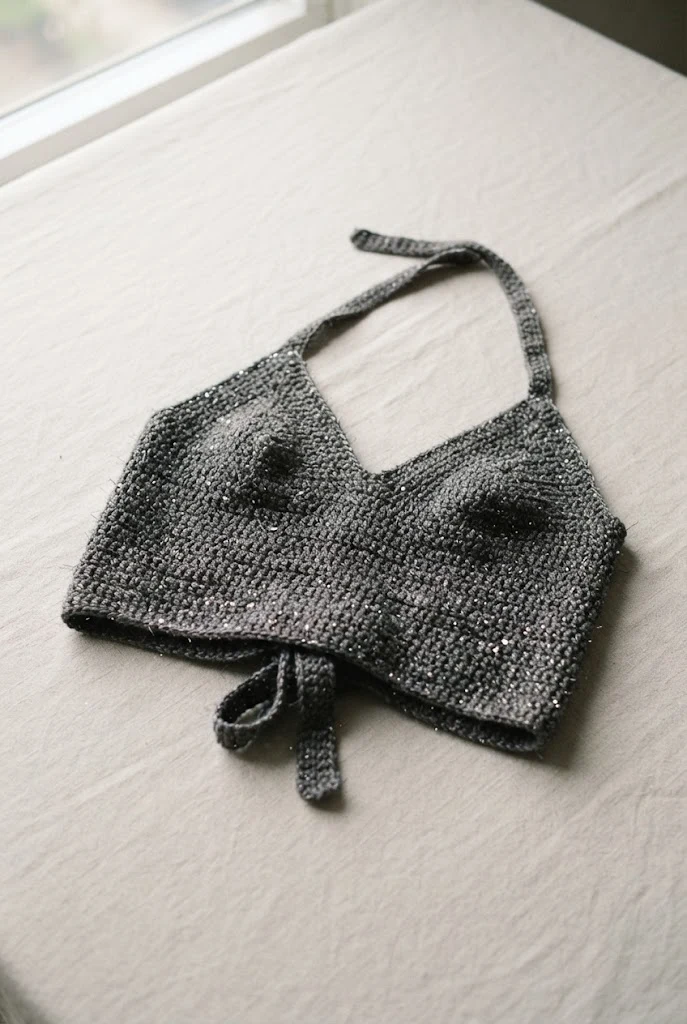 Sparkly Disco Halter Top — Crochet Tops Aesthetic style outfit