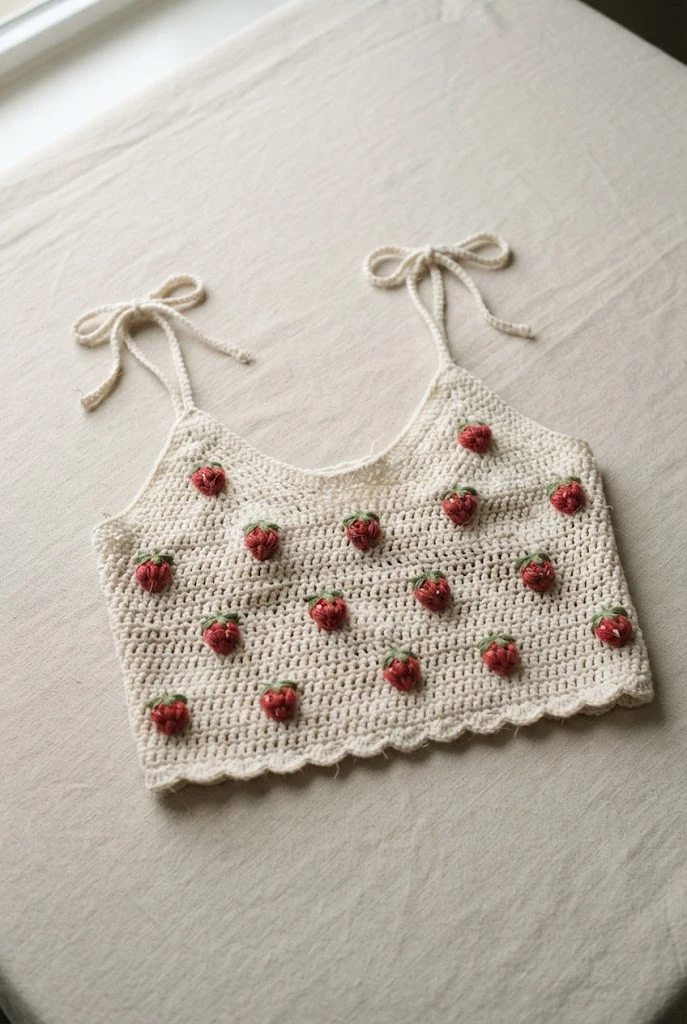 Sweet Strawberry Patch Crop — Crochet Tops Aesthetic style outfit