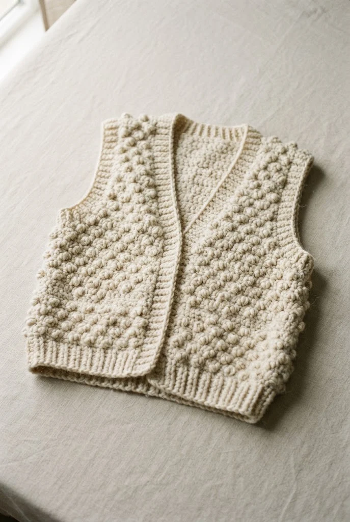 Popcorn Stitch Statement Vest — Crochet Tops Aesthetic style outfit