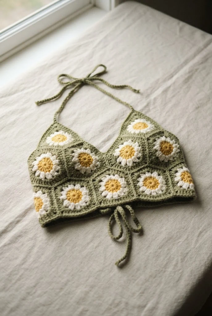 Cottagecore Daisy Halter — Crochet Tops Aesthetic style outfit