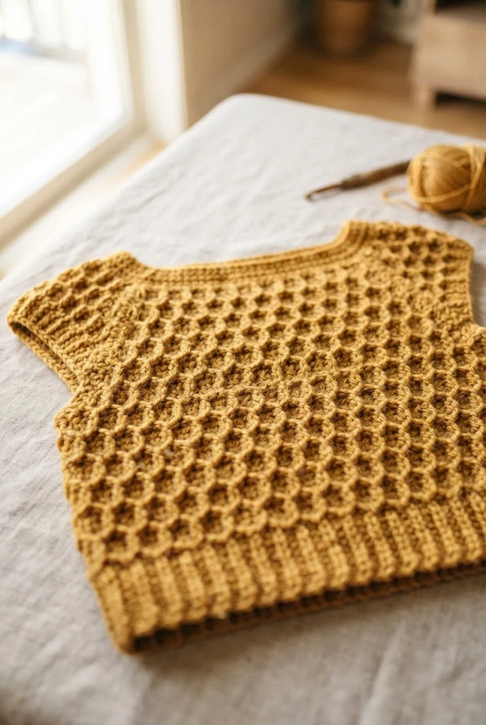 Golden Honeycomb Crop Top — crochet tops for fall