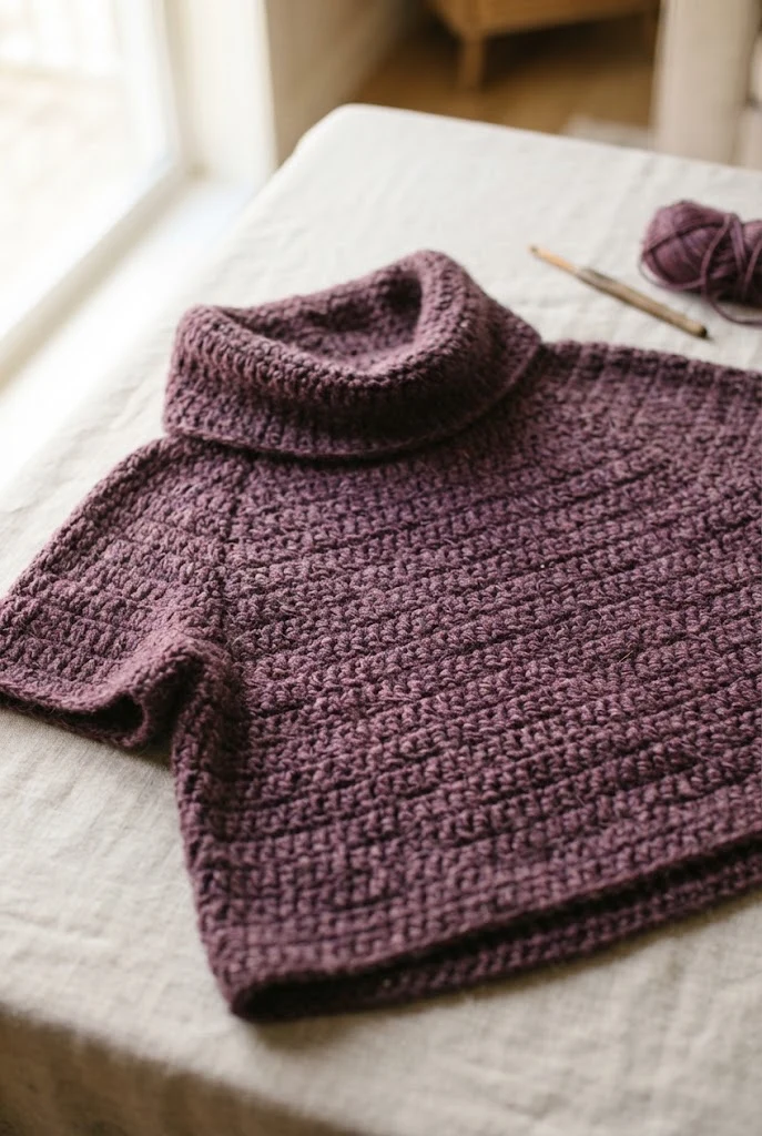 Deep Plum Cowl-Neck Poncho Top — crochet tops for fall