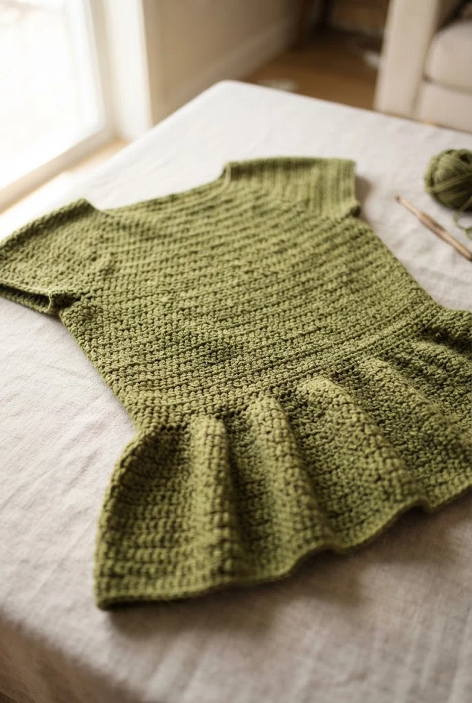 Olive Green Peplum Blouse — crochet tops for fall