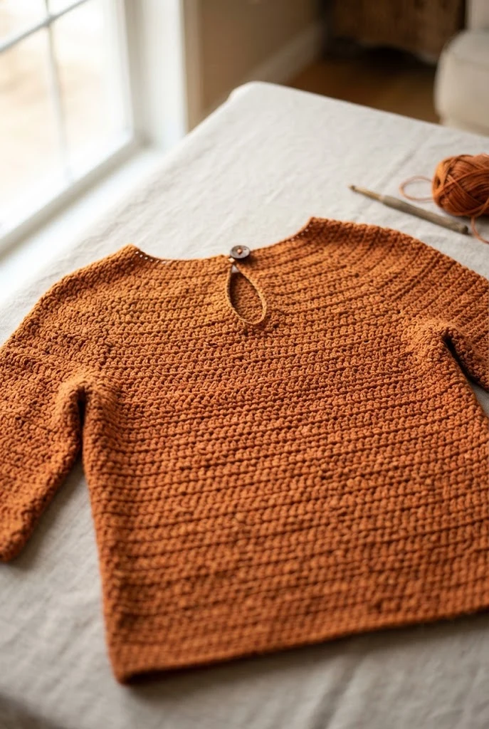 Spice-Colored Keyhole Back Top — crochet tops for fall