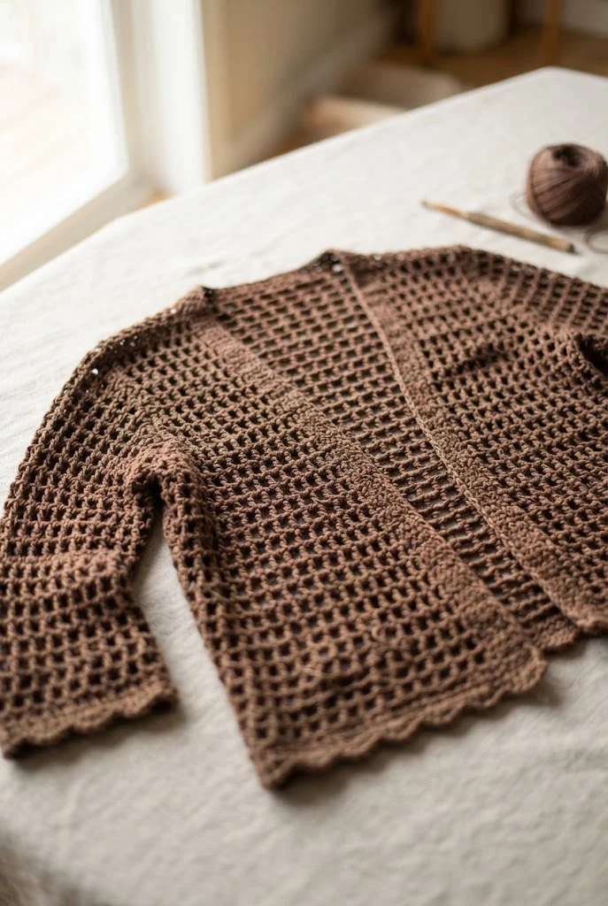 Chocolate Brown Mesh Shrug — crochet tops for fall
