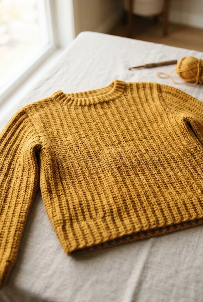 Autumn Gold Fisherman’s Rib Pullover — crochet tops for fall
