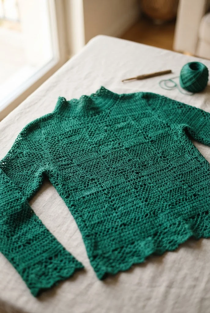 Emerald Lace Mock-Neck Top — crochet tops for fall