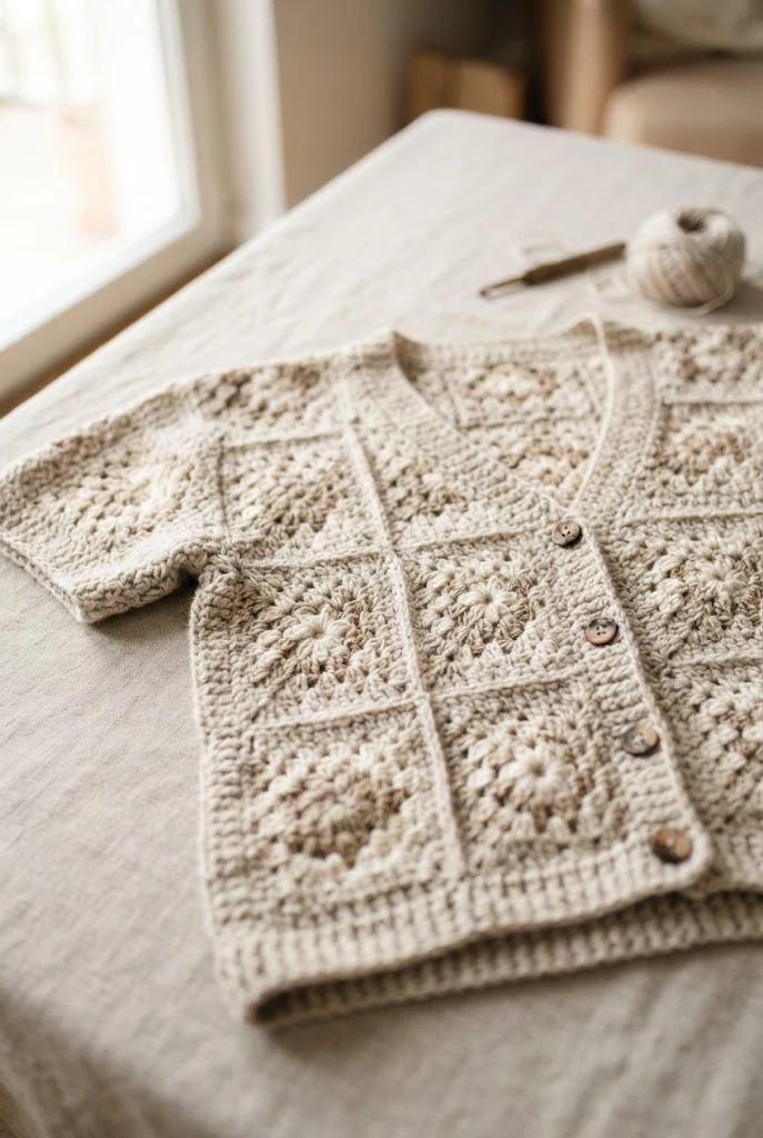 Oatmeal Granny Square Cardigan Top — crochet tops for fall