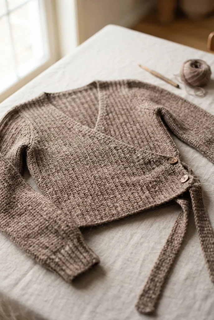 Mocha Ribbed Wrap Blouse — crochet tops for fall