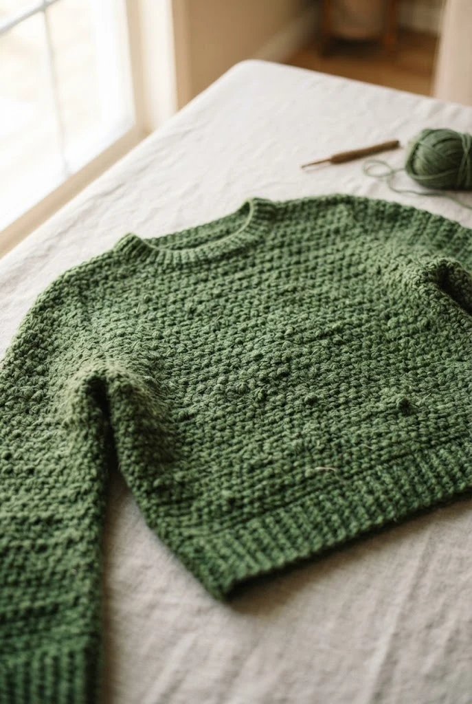 Forest Green Sagebrush Pullover — crochet tops for fall