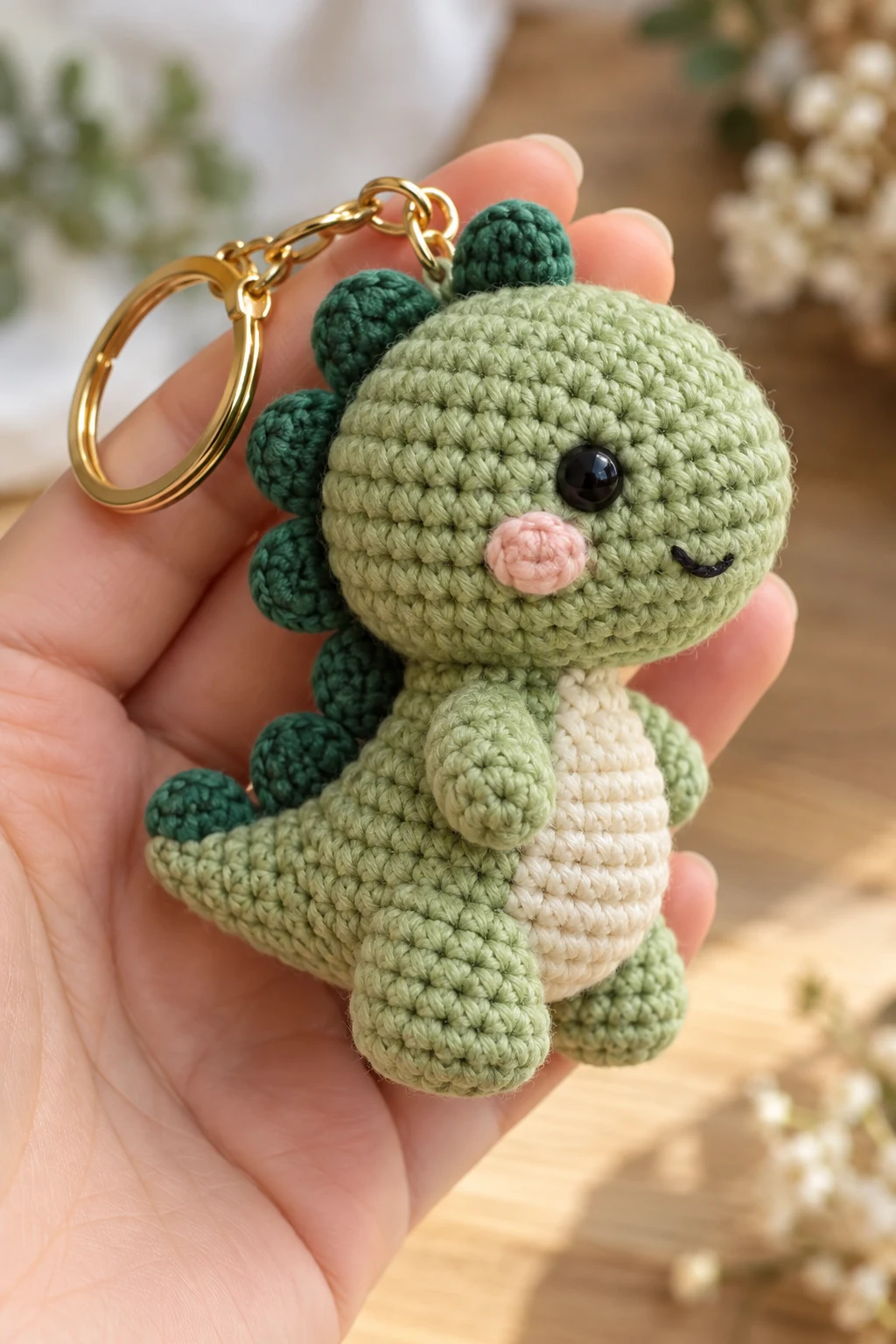 Tiny Crochet Dinosaur Keychain — crochet toy keychain style outfit