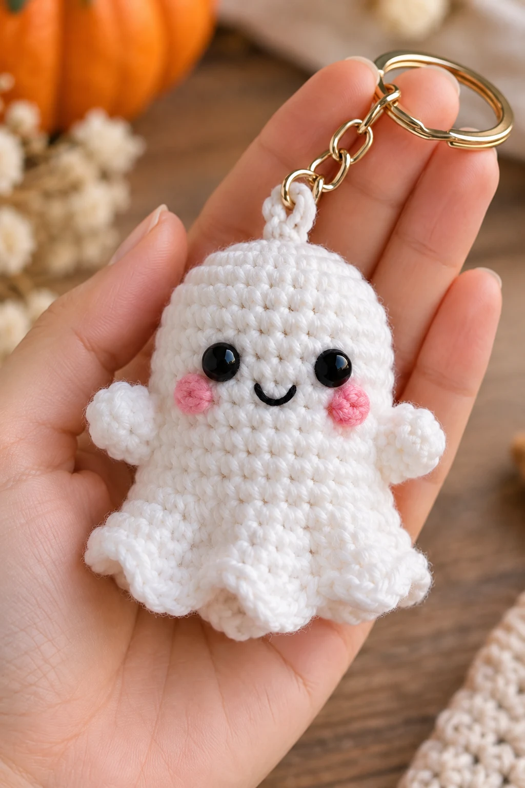 Mini Crochet Ghost Keychain — crochet toy keychain style outfit