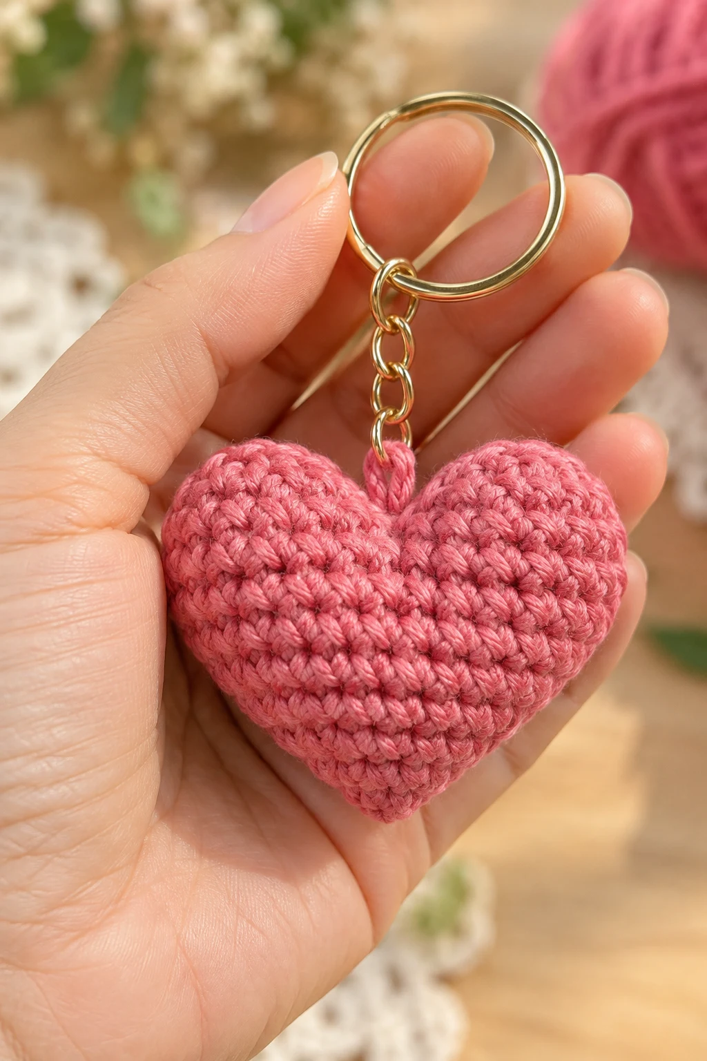 Tiny Crochet Heart Keychain — crochet toy keychain style outfit