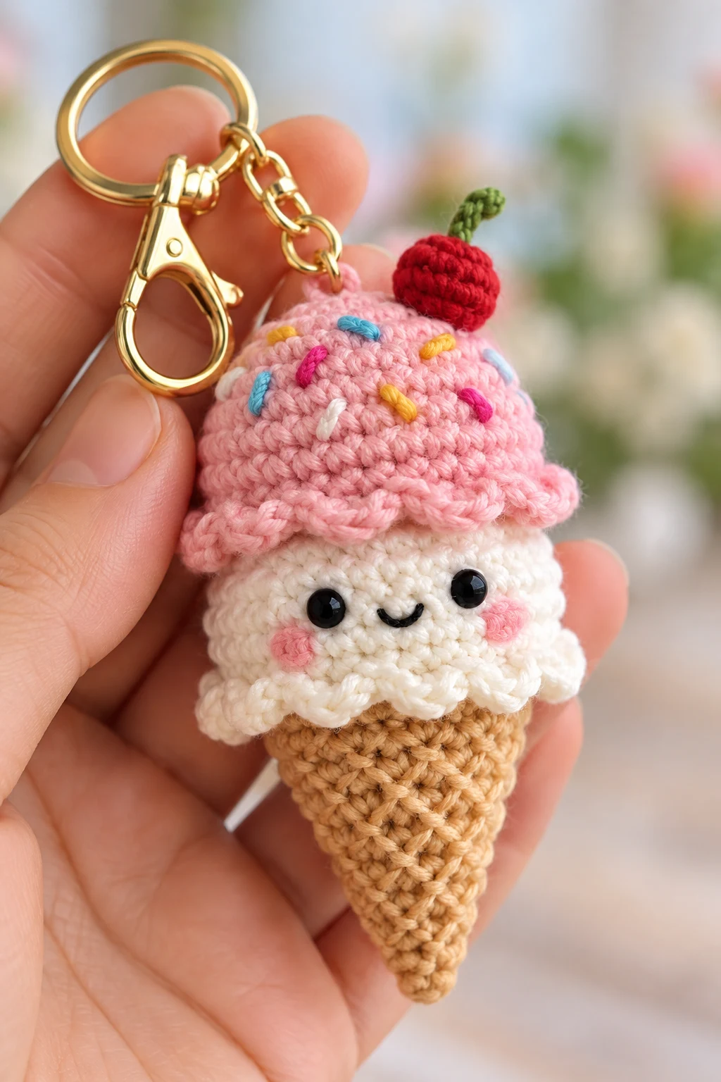 Tiny Crochet Ice Cream Cone Keychain — crochet toy keychain style outfit