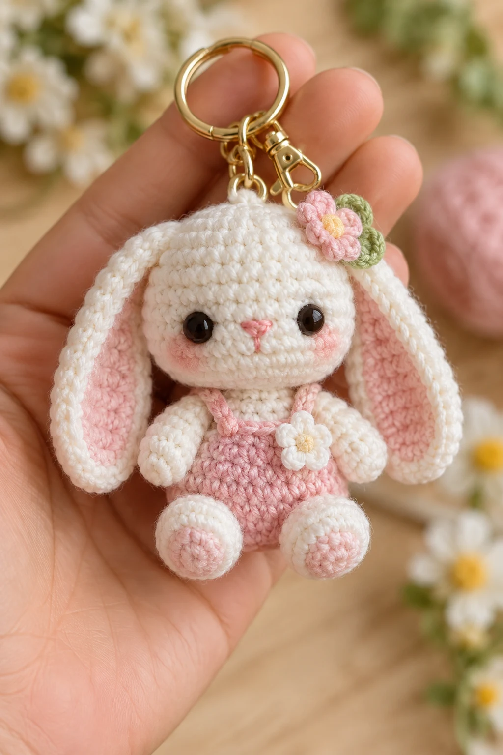 Mini Crochet Bunny With Floppy Ears — crochet toy keychain style outfit